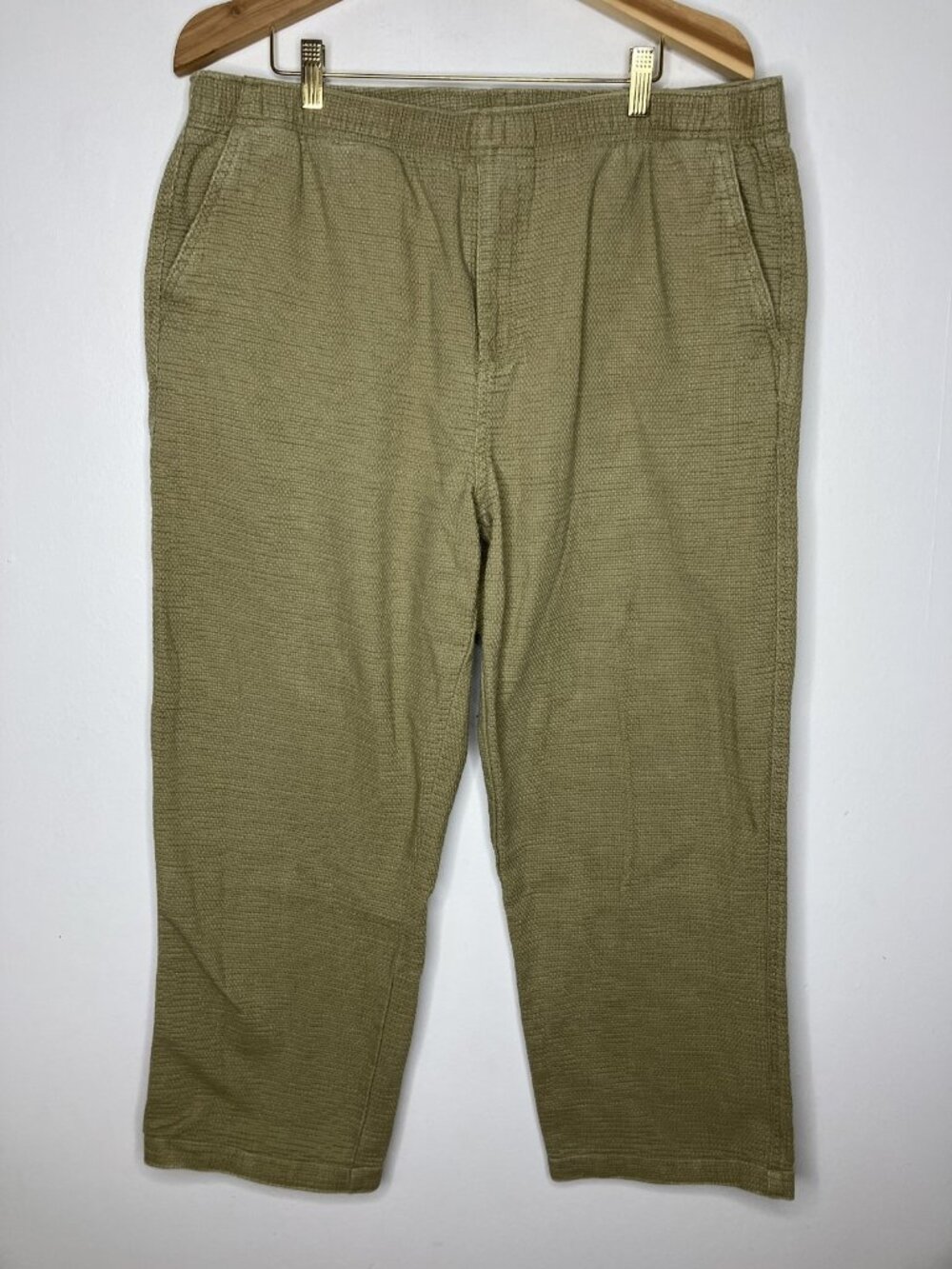 Territory Ahead Men's XL Elastic Waist Pull-On Cropped Pants Khaki Burlap Style